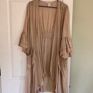 Paisley Vine duster cardigan bohemian oversized pockets taupe Women's Lg